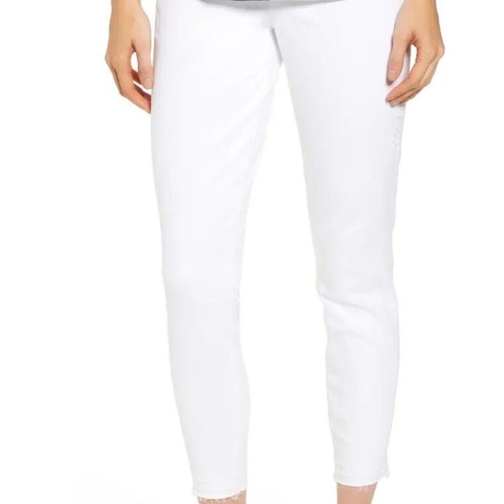 Spanx Denim Skinny Jean Leggings White 20229R Size XL High Rise Distress…
